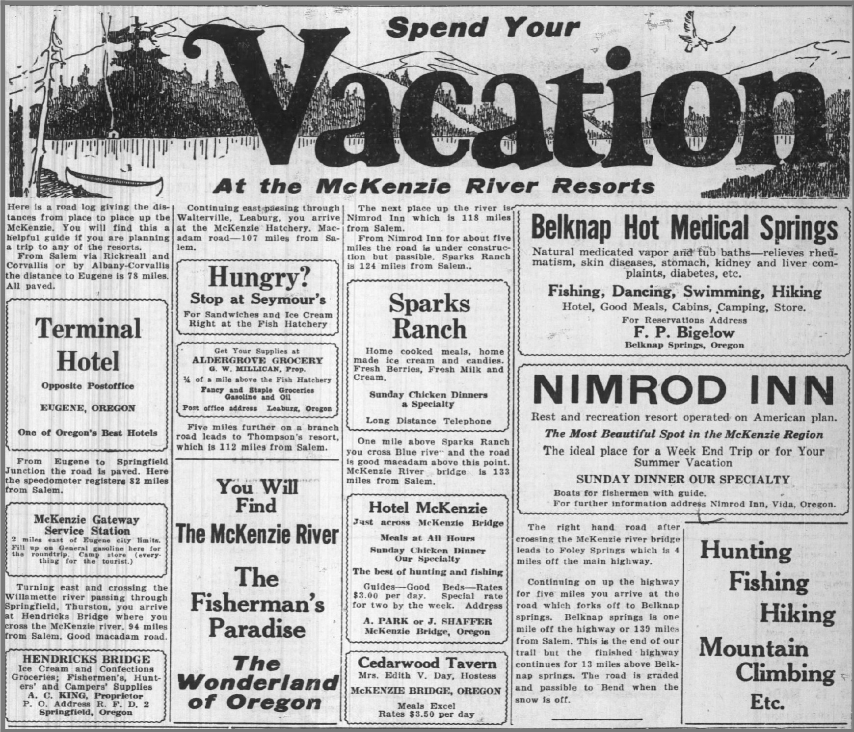 Vacation Ad for the McKenzie River