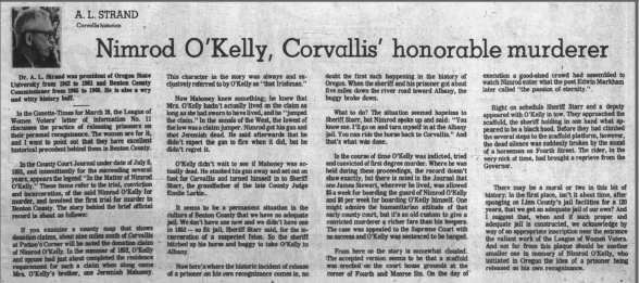 Clipping from Corvallis Gazette-Times - Nimrod O'Kelly